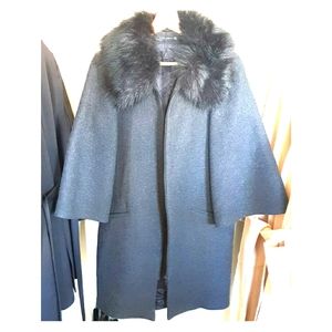 Zara grey faux fur collar coat Trench jacket S